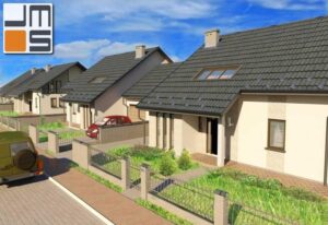 Projekt domków w zabudowie bliźniaczej na niewielkim osiedlu