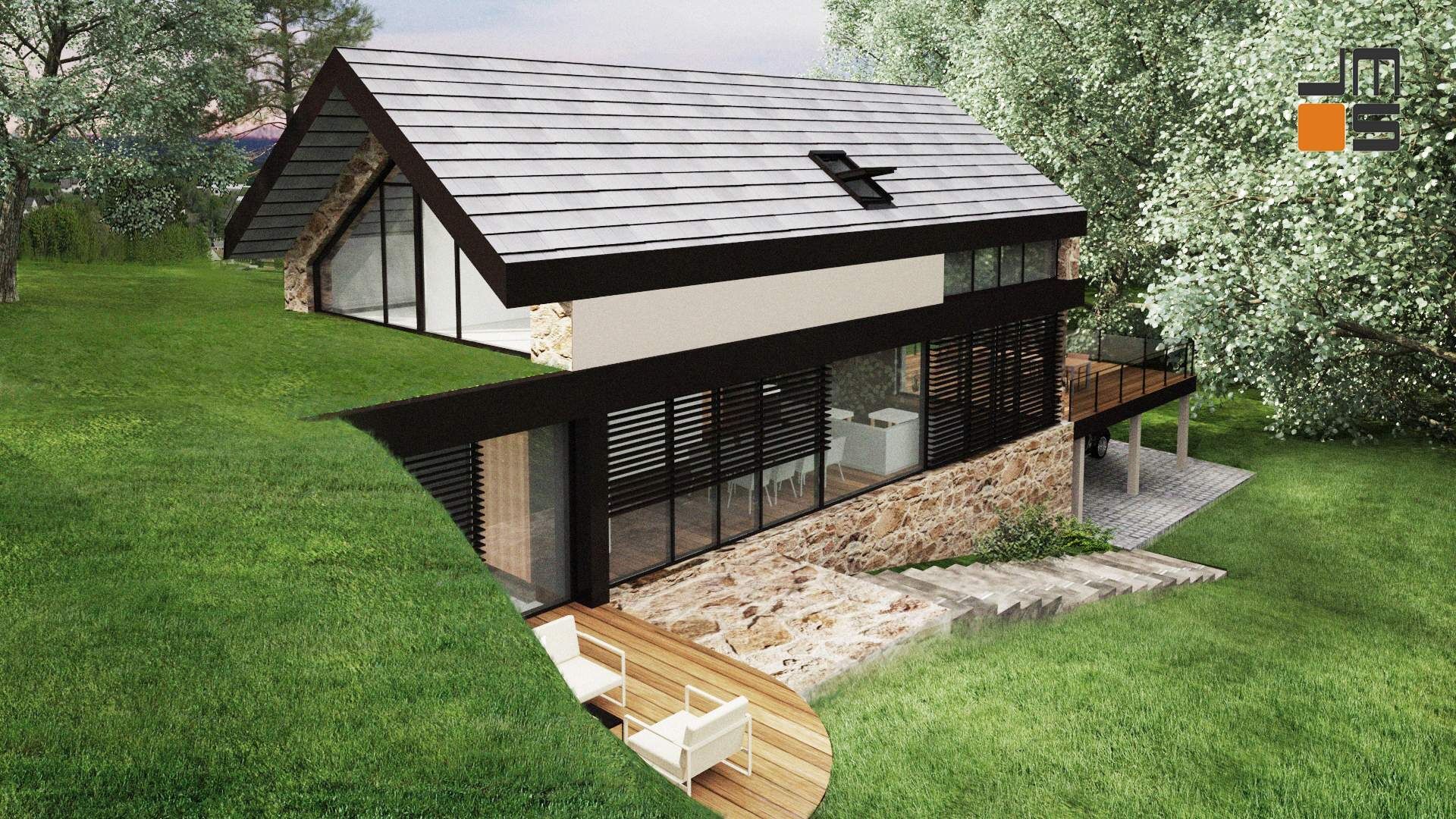 Nowoczesny dom z zielonym tarasem