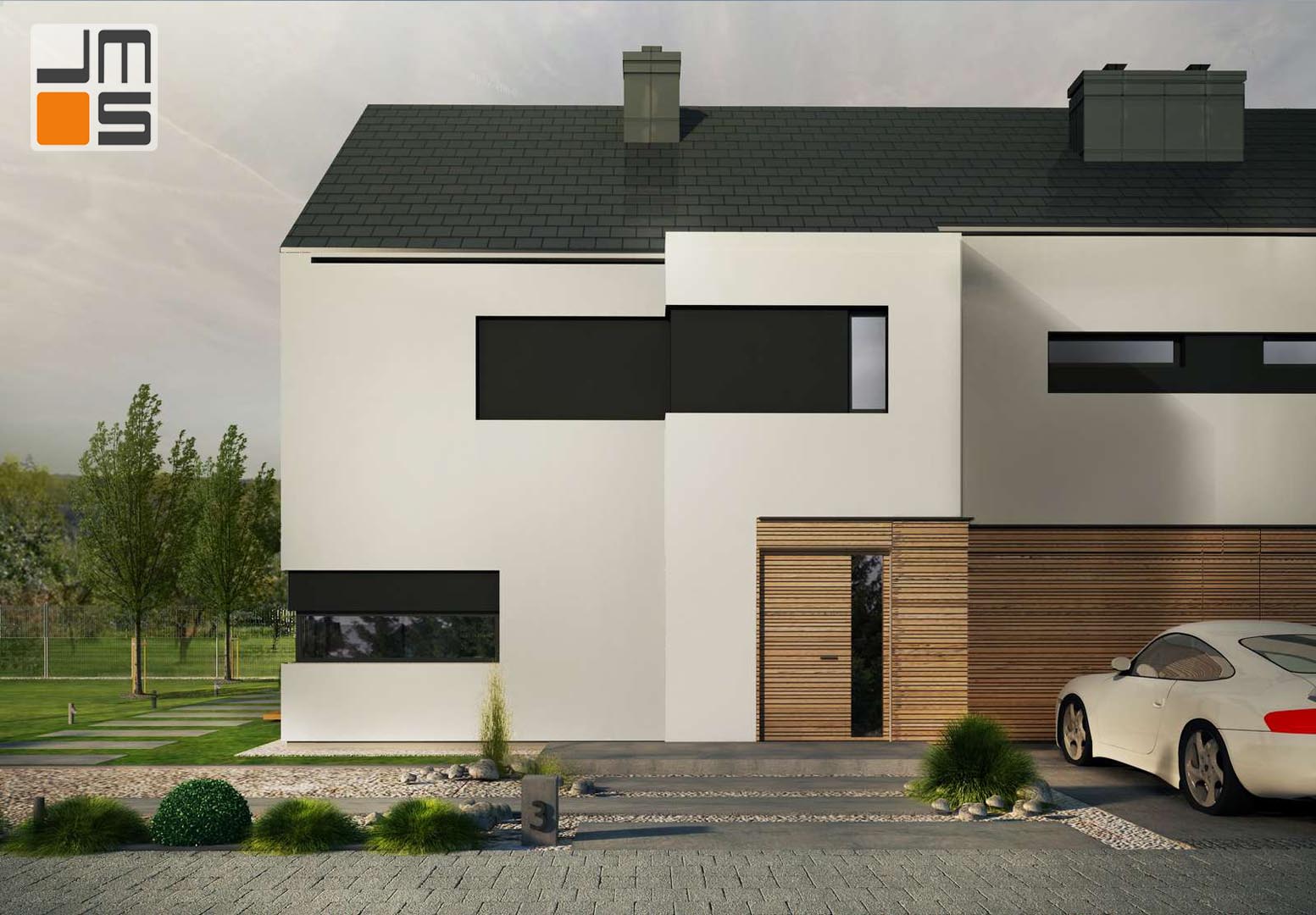 Bliźniacza zabudowa z ukrytymi rynnami