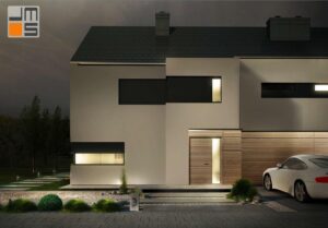 Zewnętrzne oświetlenie budynku bliźniaczego