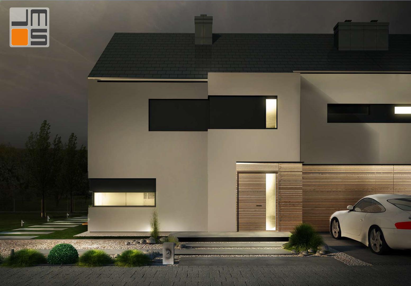 Zewnętrzne oświetlenie budynku bliźniaczego