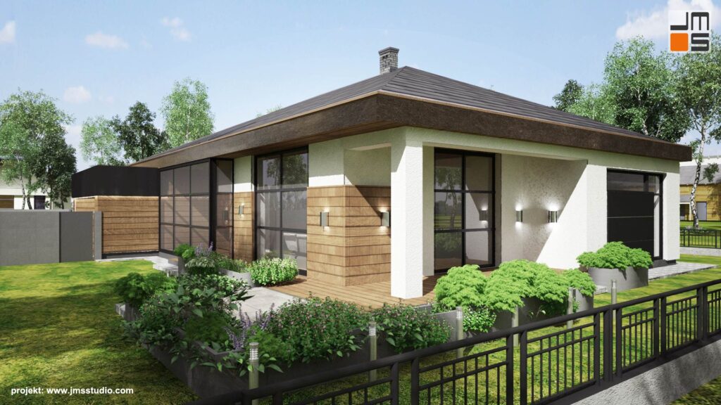 Od strony ogrodu w Willi pod Katowicami zaprojektowany został duży nowoczesny taras z zadaszeniem