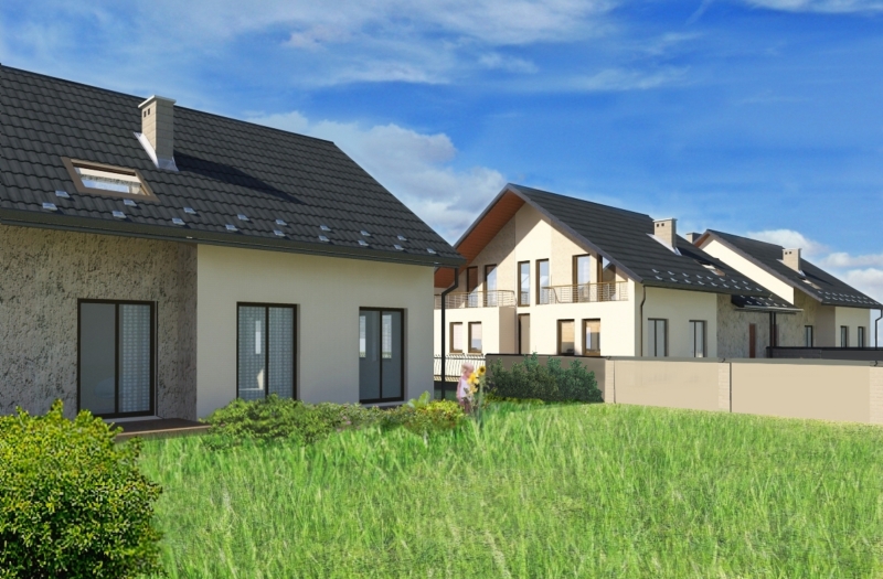 Domy w zabudowie bliźniaczej, widok od strony ogrodu