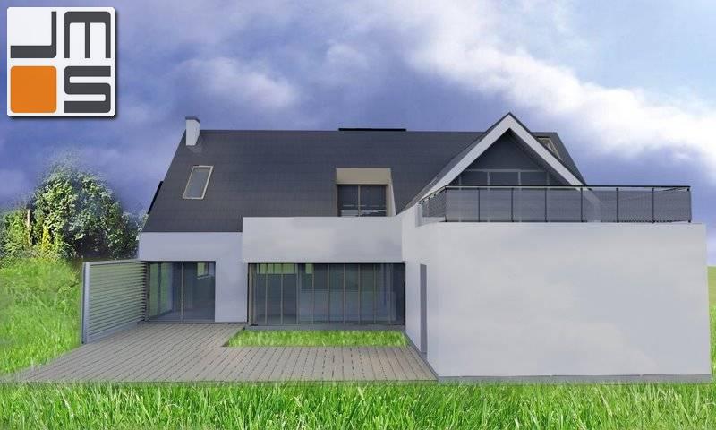 Indywidualny projekt domu dachem spadzistym i dużym tarasem