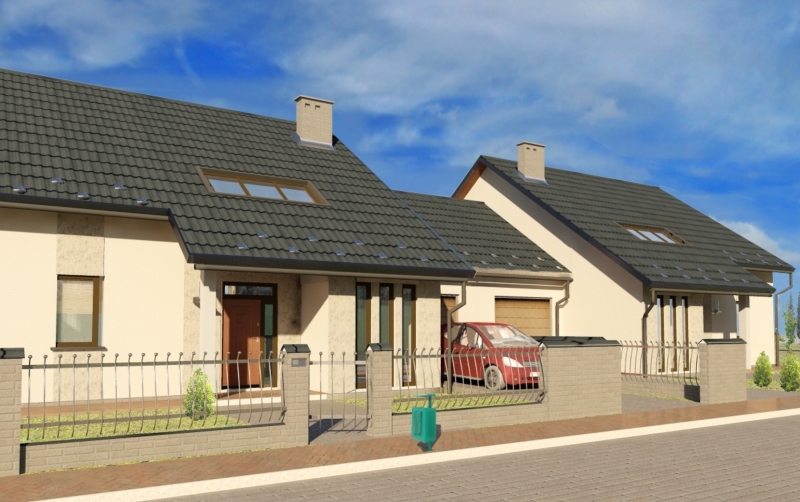 Elewacja frontowa wraz projektem ogrodzenia