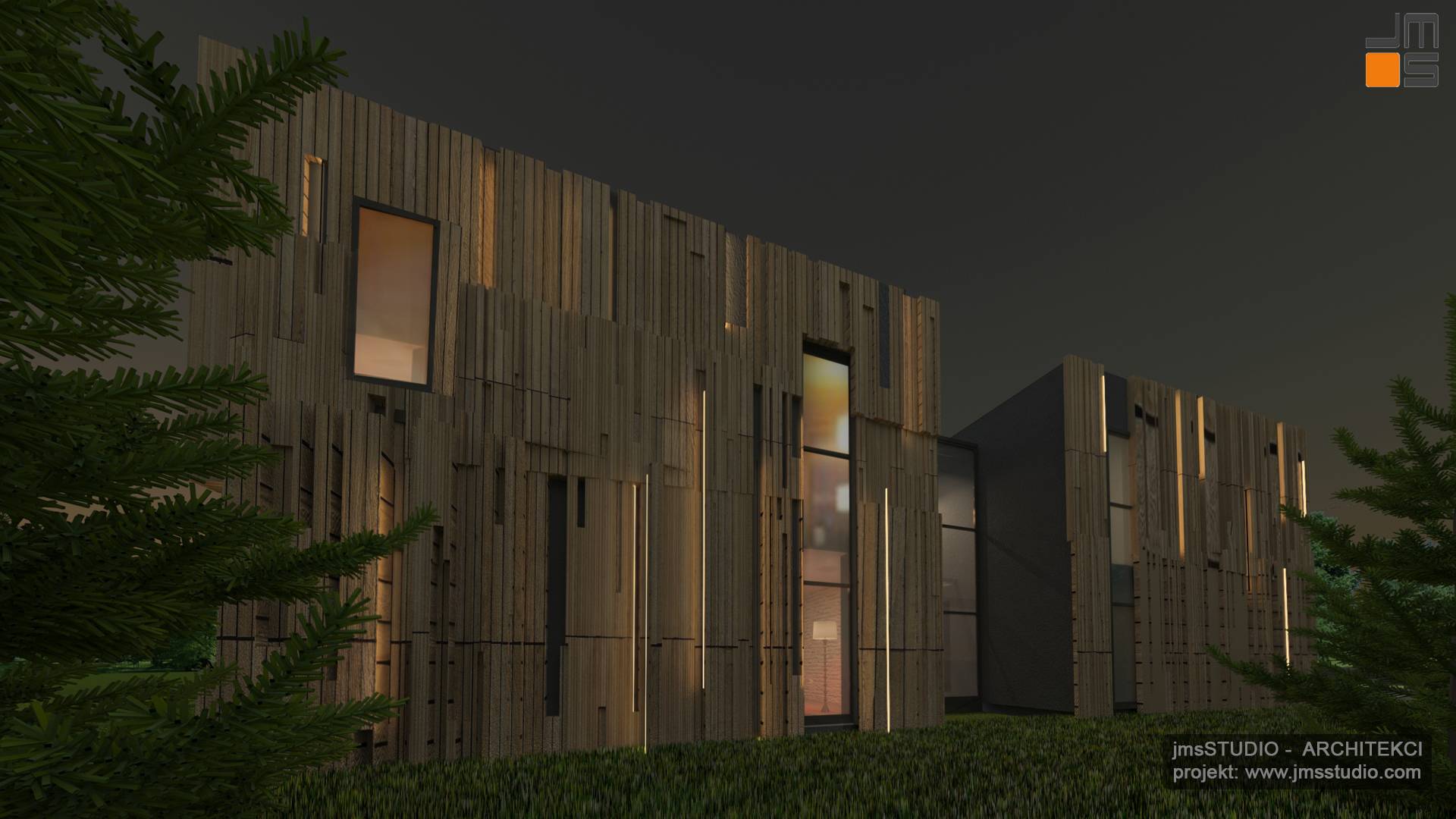 Ciekawy pomysł na podświetlenie elewacji w projekcie nowoczesnego budynku w Katowicach na Śląsku