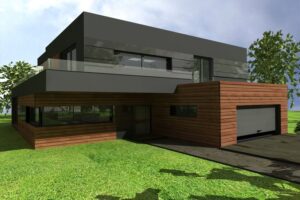 Dom z płaskim dachem i garażem dwustanowiskowym