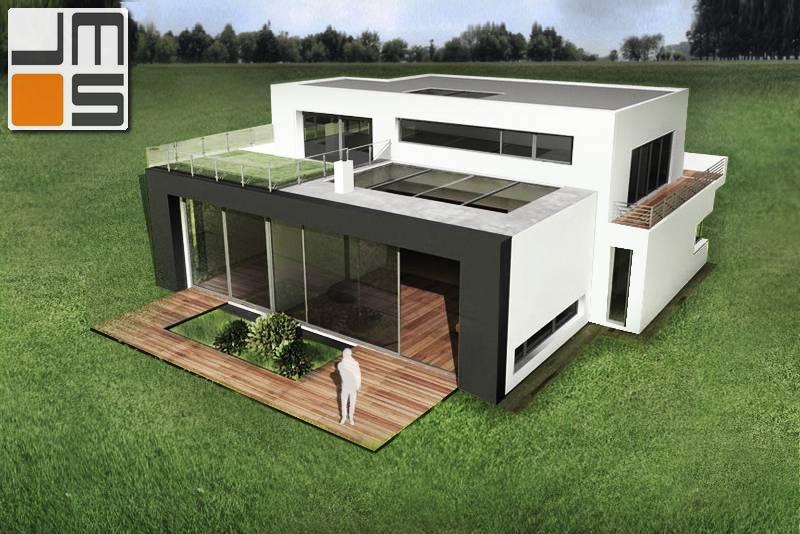 Dom z zielonym dachem i świetlikiem