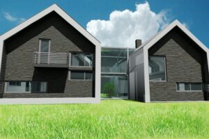 Dom ze świetlikiem i kamienną elewacją