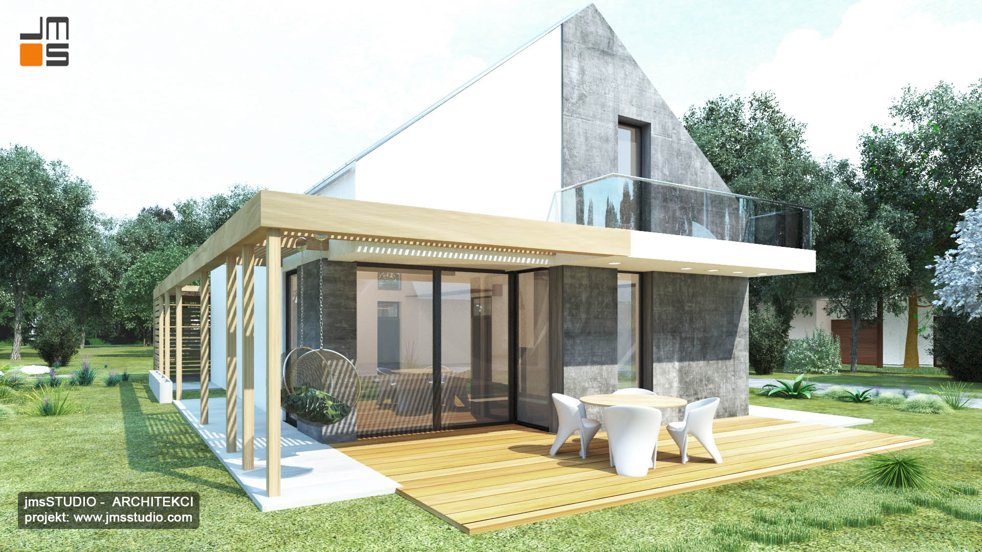Beton architektoniczny w płytach na elewacji w projekt domu modułowego Śląsk Katowice - Wrocław to dom z dużymi oknami