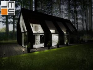 Elewacja domu jednorodzinnego w kolorze czarnym i białym