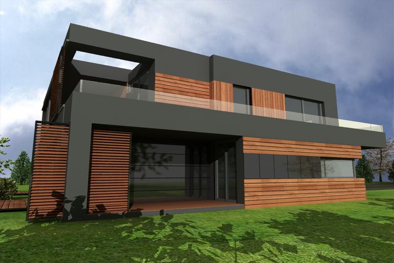 Elewacja południowa nowoczesnego domu z płaskim dachem