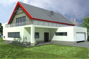 Elewacja wejściowa z do domu z poddaszem użytkowym