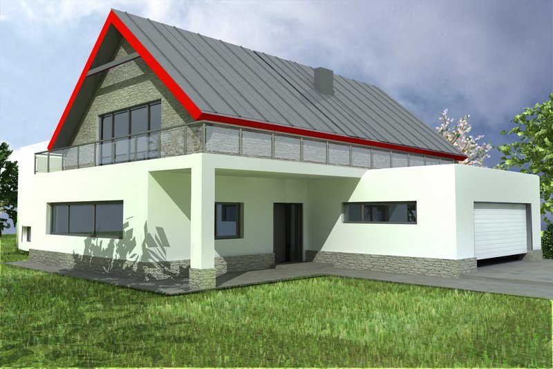 Elewacja wejściowa z do domu z poddaszem użytkowym