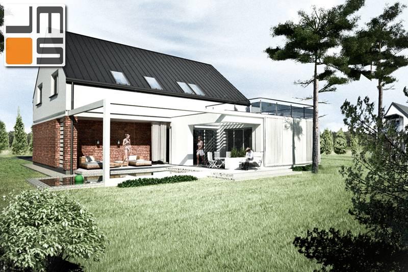 Koncepcja basenu rekreacyjnego przy nowoczesnym budynku jednorodzinnym