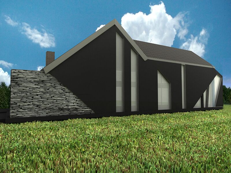 Nowoczesna elewacja z wysokimi pionowymi oknami