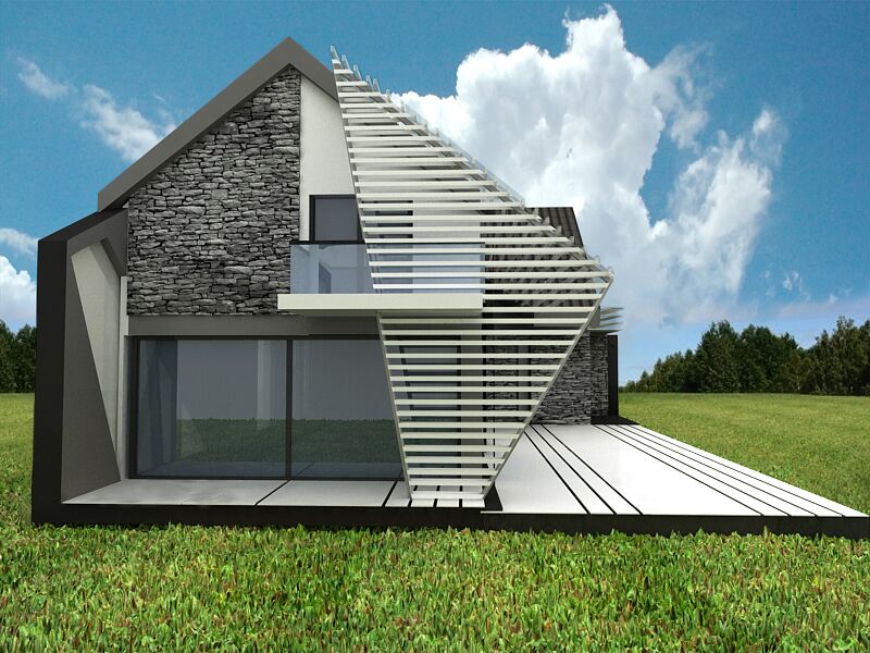 Oryginalne wykończenie elewacji domu jednorodzinnego