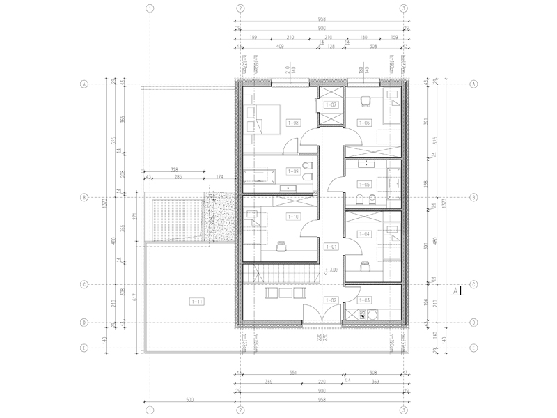 Poddasze nowoczesnego domu jednorodzinnego z dużym tarasem
