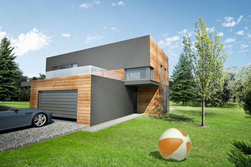 Projekt domu z garażem dwustanowiskowym i tarasem nad garażem