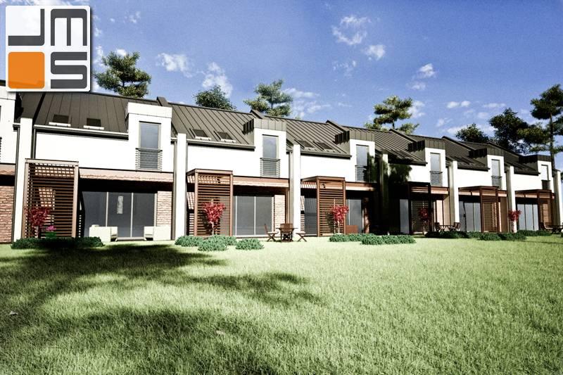 Projekt szeregówki z dużym przeszkleniem strefy dziennej