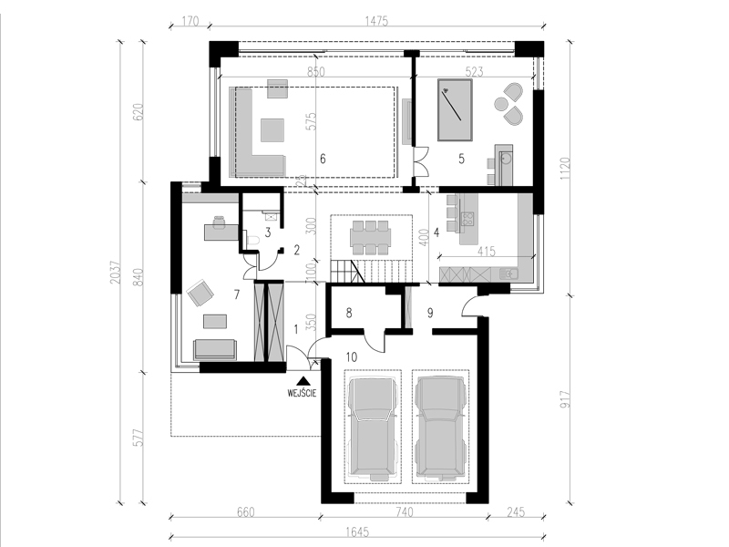 Rzut parteru nowoczesnego domu