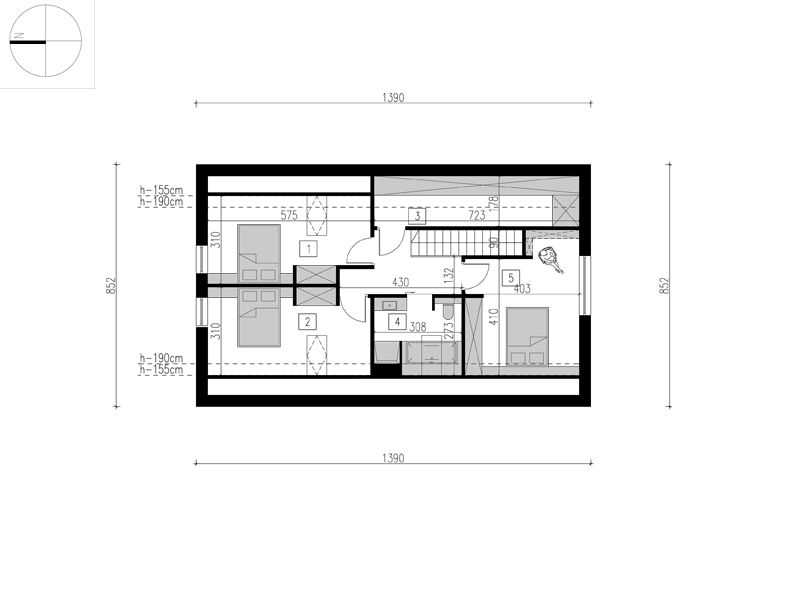 Rzut poddasza domu z werandą