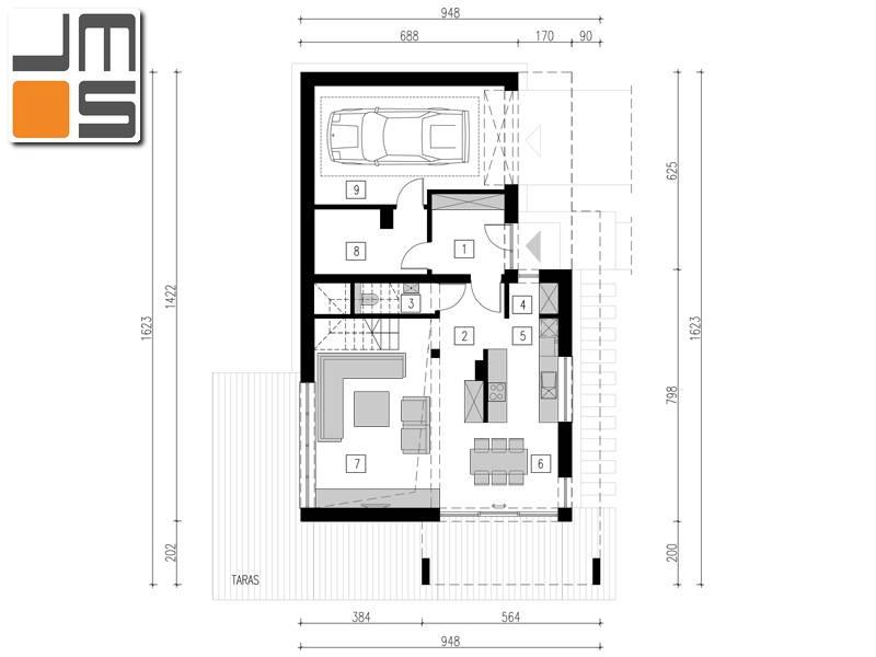 Układ funkcjonalny domu w parterze
