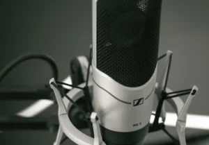 Studio nagraniowe Polskiego Radia podczas audycji na żywo z udziałem zespołu redakcyjnego